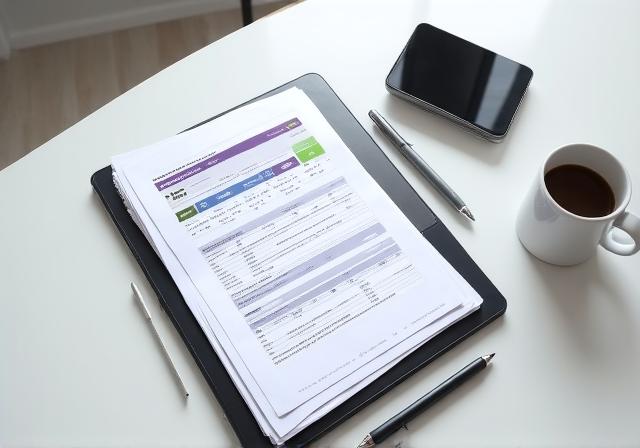 A clean desk with organized HR policy documents and a digital tablet